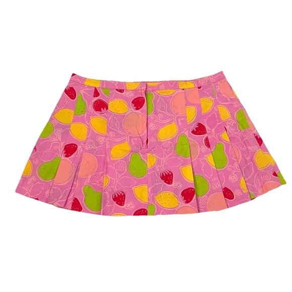 Vintage Lilly Pulitzer Pink Novelty Fruit Print Cotton Pleated Mini Skirt sz 10 - Picture 2 of 3